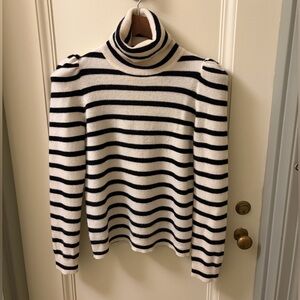 MADELEINE THOMPSON Cashmere Black and White Striped Turtleneck Sweater